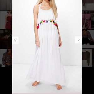 BOOHOO CHARLOTTE POM POM MAXI BEACH DRESS